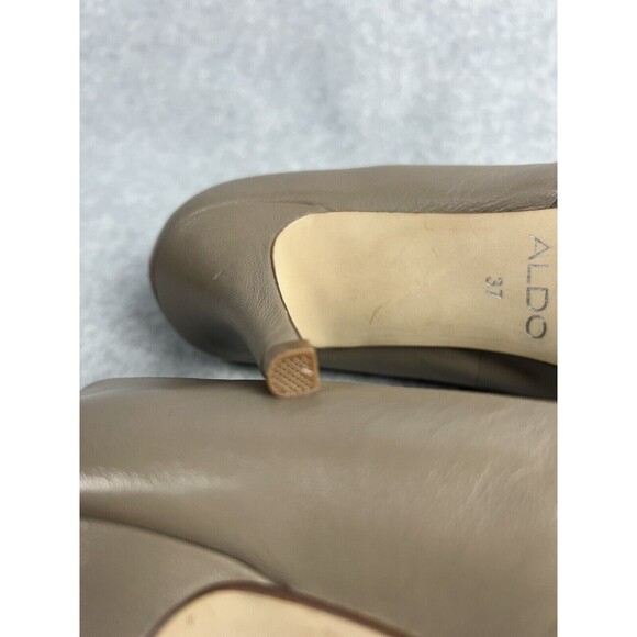 Aldo Shoes Tan Suede Faux Leather Pumps Almond Toe Heels Twee - Picture 11 of 15